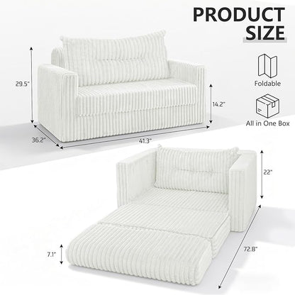 HABUTWAY 41.3" Loveseat Boneless Couch, 4-in-1 Convertible Sofa Bed, Plush Fur Folding Futon Sofa Bed Couches with a Pillow for Living Room, High-Density Foam Support, No Assembly Required, Beige