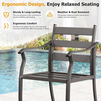EROMMY 7-Piece Outdoor Patio Dining Set for 6, 6 Metal Slat Chairs & Rectangular Table with Umbrella Hole, Heavy-Duty Patio Furniture for Backyard, Deck and Garden