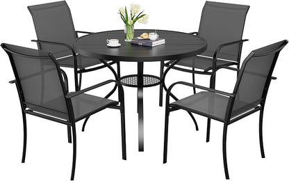 SUNCROWN 5 - Piece Outdoor Dining Set, Patio Furniture Set with 4 x Textilene Dinning Chairs and 41" Metal Round Table with Umbrella Hole for Lawn Garden Backyard Deck, Grey
