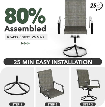 58"x 58"x 28" Patio Table and Chairs Set,6-Pieces Outdoor Swivel Dinging Chairs,Black Round Metal Table with Umbrella Hole,Outside Furniture Set for Patio,Deck,Porch,Backyard