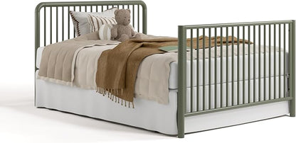 Storkcraft Porto 5-in-1 Convertible Crib with Toddler Guardrail – GREENGUARD Gold Certified, Toddler Bed Conversion Kit Included, 100% Solid Wood, Fits Standard Baby Crib Mattress (Olive)