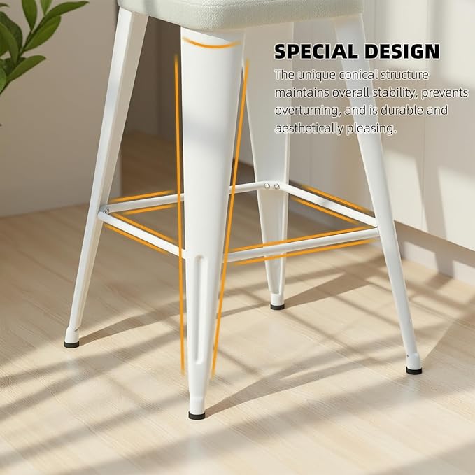 Bar Stools Set of 4, 24" Counter Height Bar Stools Backless, Upholstered Bar Stools with Metal Legs for Kitchen Island, Study Room, Cafe, White