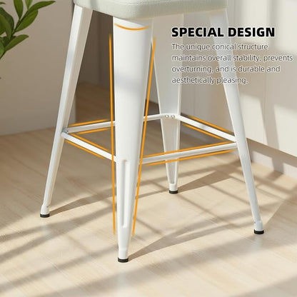 Bar Stools Set of 2, 24" Counter Height Bar Stools Backless, Upholstered Bar Stools with Metal Legs for Kitchen Island, Study Room, Cafe, White