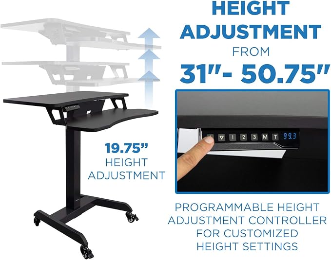 Mount-It! Electric Height Adjustable Standing Desk with Wheels | Professional Mobile Workstation for Office & Commercial Use | Heavy-Duty Rolling Sit Stand Desk