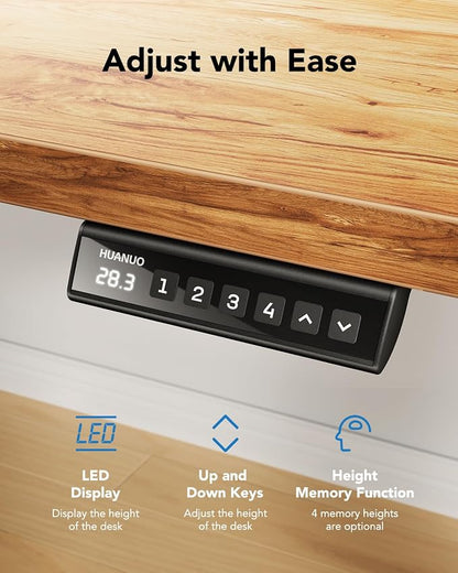 HUANUO Electric Standing Desk, Whole Piece Desktop, Adjustable Height Computer Desk, 4 Height Memory Settings, Sit Stand Up Desks for Home Office, 60" x 24", Light Vintage