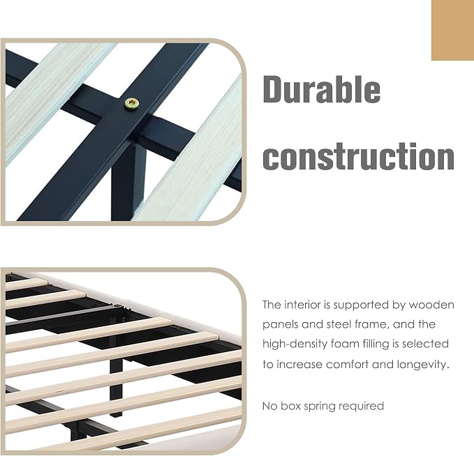 AGARTT Upholstered Platform Bed Frame Twin Size with Headboard and Footboard/Wooden Slats Support/No Box Spring Needed/Easy Assembly,Beige Velvet