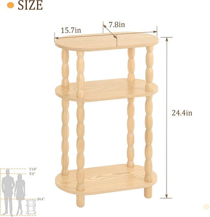 MaxSmeo Narrow End Table, Small Narrow Side Table for Small Spaces, 3-Tier Skinny End Table Nightstand for Bedroom, Living Room and Office (Natural)
