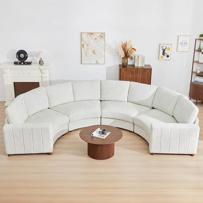 ORRD Curved Half Moon Sectional Sofa, Curved Couch with Deep Seat, Boucle Modular Sectional Sofa with Pillows, Chenille Comfy 4 Seat Couch for Living Room, White
