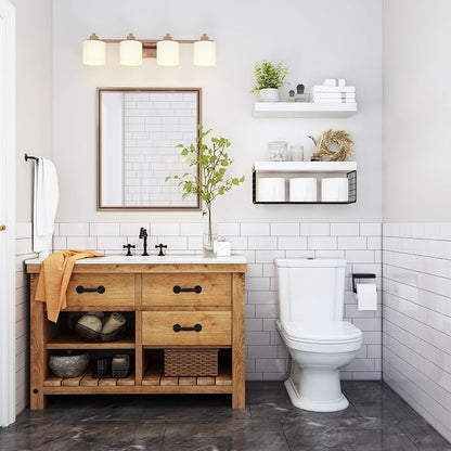 QEEIG Bathroom Shelves Over Toilet - Wall Mounted Floating Shelves Toilet Paper Storage Small Farmhouse Decor Shelf 16 inch Set of 2, White and Black (019-WB2)