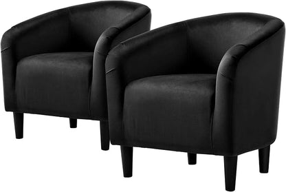 Topeakmart Velvet Accent Chair, Comfy and Modern Velvet Club Chair with Armrest and Sturdy Legs for Living Room/Bedroom Study, Matte Black, 2PCS