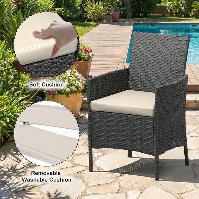 3PCS Outdoor Patio Bistro Set, PE Wicker Armchairs with Coffee Table, Beige