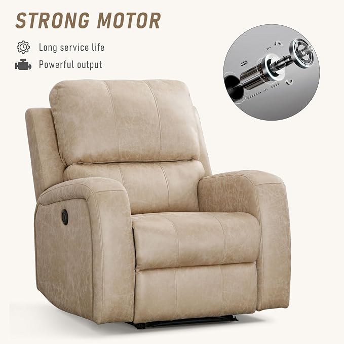 HAOMARKETS Electric Recliner Chair Set of 2, Soft PU Leather Power Recliners with Padded Backrest, Single Overstuffed Heavy Duty Reclining Sofa for Living Room Bedroom, Beige