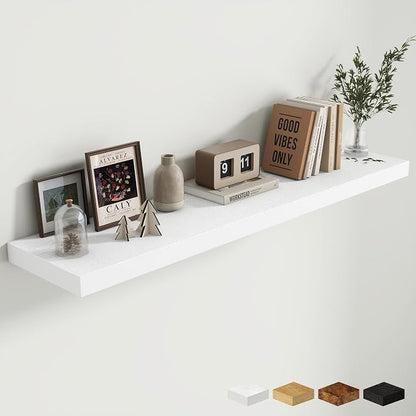 Fun Memories 10 Inch Deep Shelves, Floating Shelves for Wall 48 Inches Long, Wood Floating Shelves for Wall, Large Storage Shelves Wall Mount for Living Room Bedroom, White, Set of 1