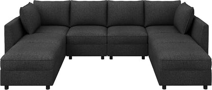 HONBAY Modular Sectional Sofa Couch with Storage, Modern U Shaped Sectional Sofa, Convertible Couches for Living Room - Linen Grey