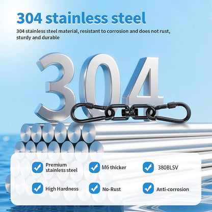 Aheucndg 380 lb Capacity Heavy Duty Double Ended Eye Hook with Snap Hook, SUS304 Swivel Hooks 1Pack + Snap Hooks 2Pack, for Aerial Yoga, Hanging Hammock, Web Tree Swing, Swing Spinner M6 Black