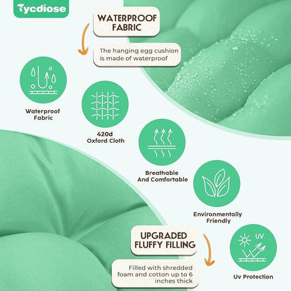 Outdoor Hanging Egg Chair Cushion Replacement, Thicken Egg Chair Cushion Waterproof Basket Eggs Chairs Cushion with Headrest Pillow, U-Shaped Cushions for Hanging Eggs Chairs Swing (Cyan)