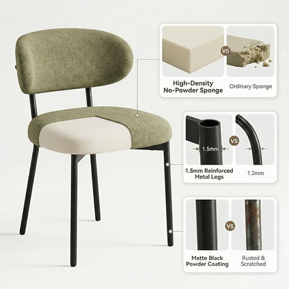 Upholstered Dining Chairs Set of 6, Modern Fabric Kitchen Chairs with Curved Backrest and Cushioned Seat, Sturdy Metal Legs, Comfortable Accent Chairs for Kitchen Dining Room, Living Room,Green