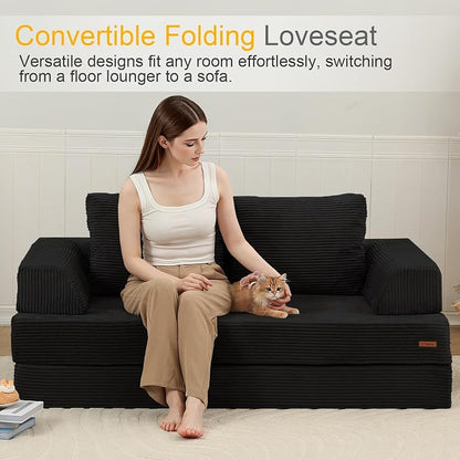 COMAX Futon Sofa Bed, Convertible Sofa Bed, Folding Boneless Couches | Boneless Couch for living room, 4‑in‑1 Fold Out Small Foldable Loveseat Floor Sleeper Mattress Lounge Space‑Saving