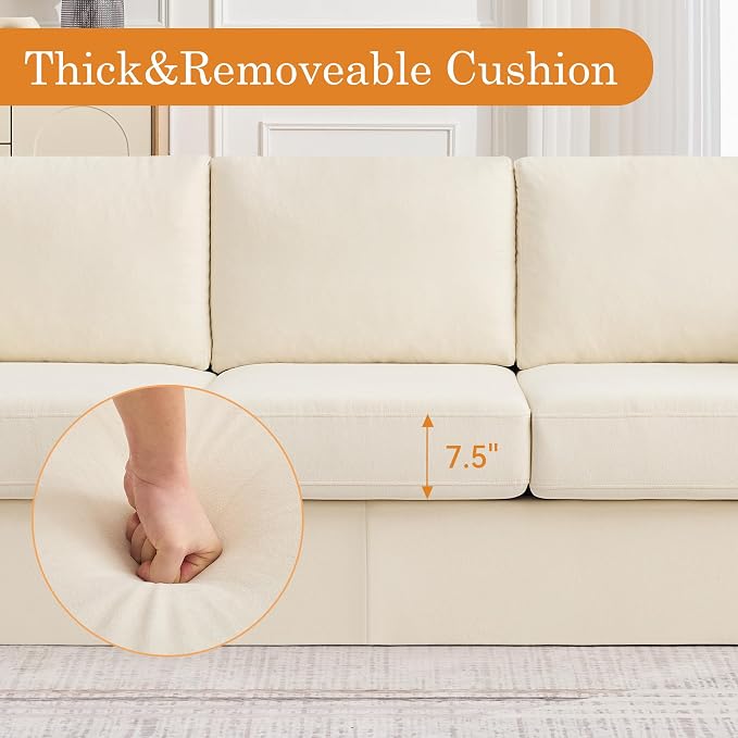 Boneless Couch Sets, Modern 3 Seater Sofa and Loveseat Sofa, Floor Cloud Couch Sets with Extra Comfy Soft Deep Seats for Living Room, Apartment, No Assemby, Set of 2, Beige