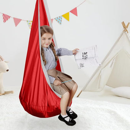Kids Swing Seat Hammock Chair Indoor Outdoor Hanging Chair for Children,Soft & Safe with High Weight Capacity, Easy Install Perfect for Bedroom, Garden, Playroom (Red)