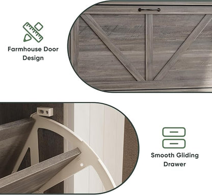 Smart FENDEE Shoe Cabinet, Shoe Storage Cabinet for Entryway with 2 Flip Drawers, Narrow Farmhouse Shoe Organizer Cabinet, Slim Shoe Rack Cabinet, Gery