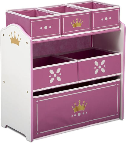 Delta Children Princess Crown Design & Store 6 Bin Toy Storage Organizer - Greenguard Gold Certified, White/Pink