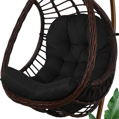 idee-home Egg Chair Cushion Replacement, Tufted Hanging Egg Chair Cushions with Corduroy Cover, Oversized Wicker Swing Cushion for Indoor Hammock Basket Chair, Black (Chair Not Included), 48x32 Inch