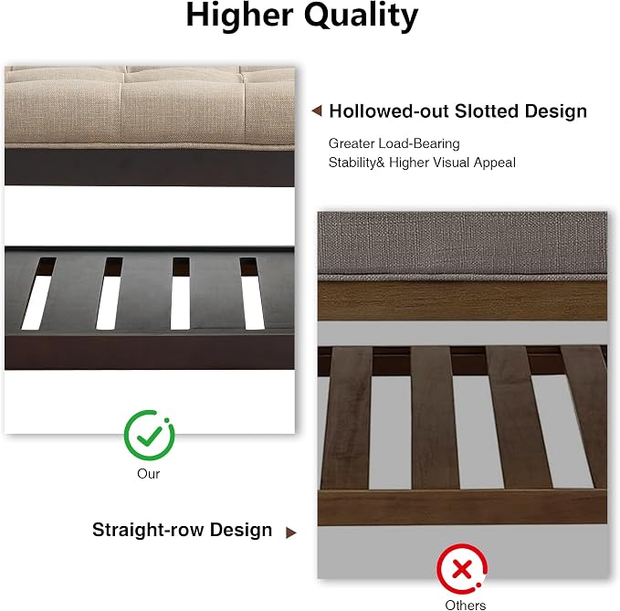 adochr 33'' Large Square Ottoman Coffee Table with Storage, Upholstered Button Tufted Footrest Ottoman with Solid Wooden Tray,Coffee Table for Living Room, Light Brown