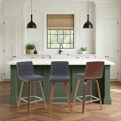 Vienna Modern Counter Height Swivel Bar Stool with Vintage Black Upholstered Seat and Walnut Finished Wood Frame Set of 4