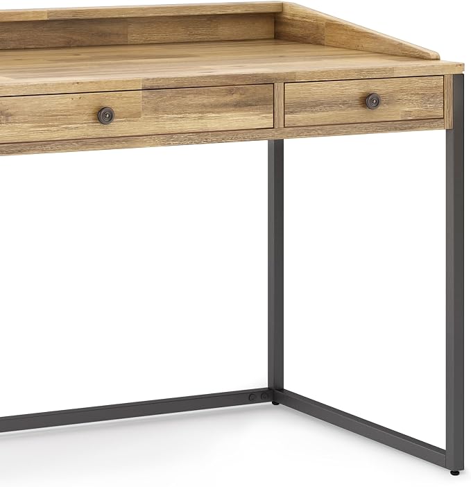 SIMPLIHOME Ralston Desk - 60 Inch Wide Solid Acacia Wood and Metal Writing Desk in Distressed Golden Wheat, Modern Industrial Home Office Computer Table with 2 Drawers and Flip-Down Keyboard Tray