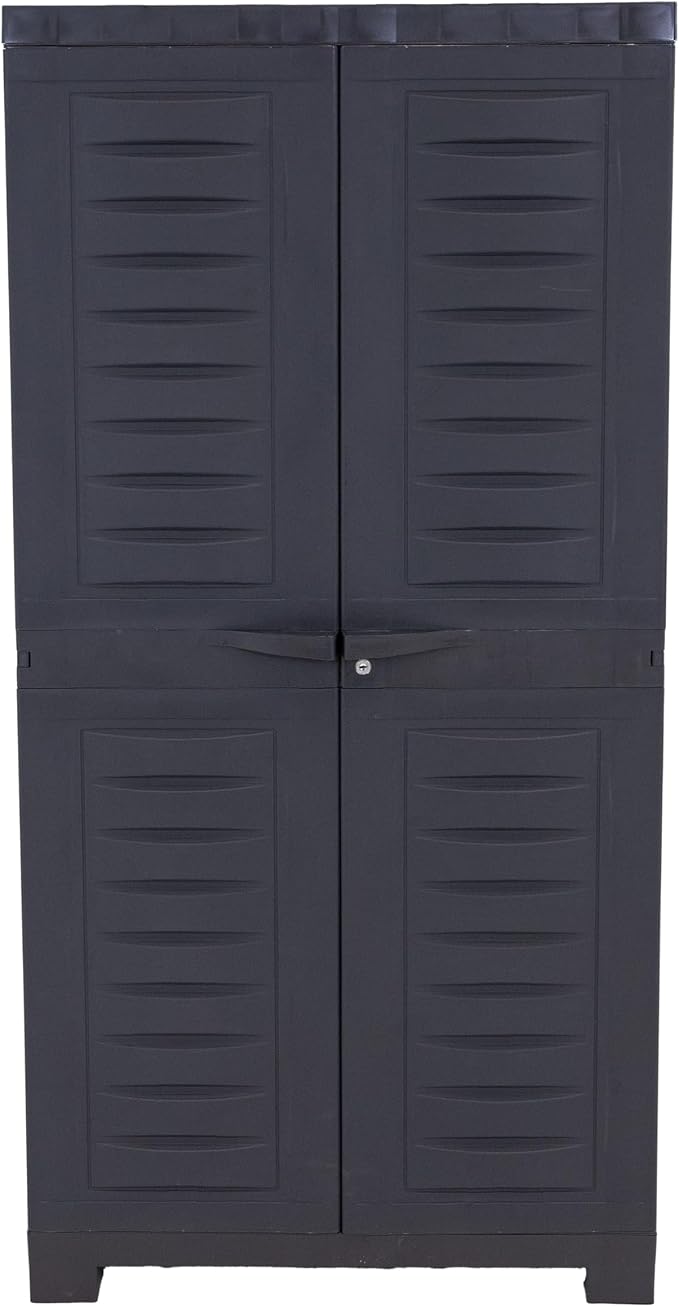 Sunnydaze 48" H Resin Garage Storage Cabinet - Garage Cabinet - Freestanding Utility Storage for Laundry Room, Office, Basement - Charcoal