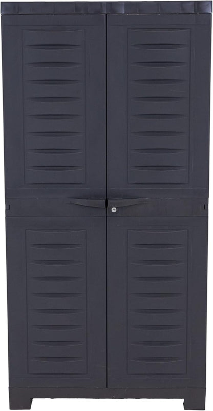 Sunnydaze 48" H Resin Garage Storage Cabinet - Garage Cabinet - Freestanding Utility Storage for Laundry Room, Office, Basement - Charcoal