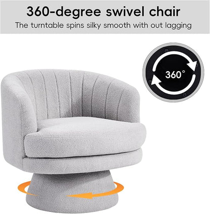 CANMOV Swivel Accent Chair with Armrest, Modern 360 Degree Swivel Barrel Chair with Curve Back and Soft Cushion,Comfy Round Sherpa Teddy Armchair Single Sofa for Living Room,Bedroom, Light Grey