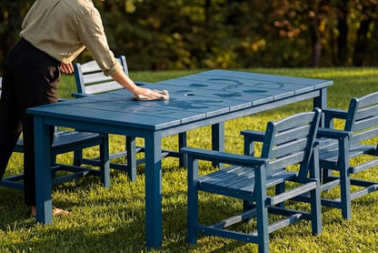 Perli™ 5-Piece Outdoor Dining Set, All-Weather HDPE Patio Furniture with 4 Armrest Chairs and Rectangular Table, UV-Resistant 4-Person Set for Deck, Backyard, Blue