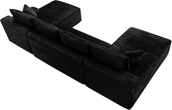 132" Oversized U-Shaped Cloud Sectional Couch Plush Corduroy Boneless Symmetrical Sofa, Front Facing Modular Compressed Boneless Sectional Sofa with Double Chaise Lounges