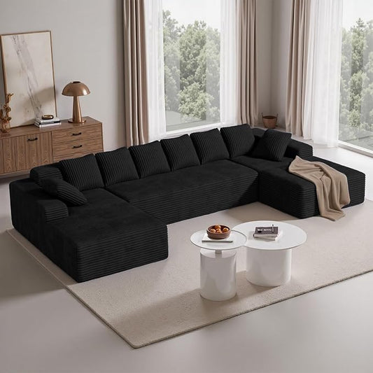 Luxanimarion 131'' Large Sectional Couches with Chaise, U Shaped Cloud Sofa, No Assembly Required Deep Seat Modular Lounge Bed for Living Room 1PCS, Bedroom