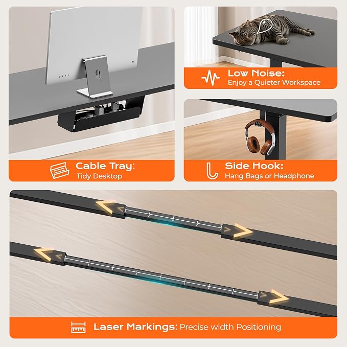 Huuger Dual Motor Electric Standing Desk Frame, Sit Stand up Desk Leg for 47.2” to 86.6” Desktop, Computer Desk Leg with Cable Tray, 3 Memory Height Presets, 2 Hooks, Black Frame Only, 1CD128B