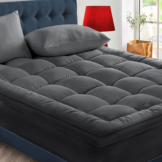 CYMULA Mattress Topper Short Queen Size - Extra Thick Cooling Mattress Pad Cover for Back Pain - Soft Mattress Protector Bed Topper Pillow Top with 8-21 Inch Deep Pocket 3D Snow Down Alternative Fill