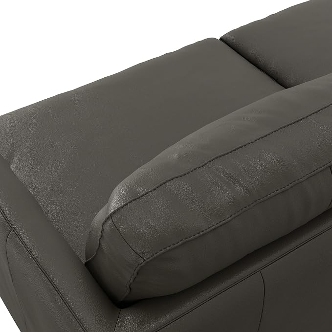 SIMPLIHOME Livingston 76" Wide x 33" High Sofa in Coal Top Grain Genuine Leather, Mid-Century Modern Loveseat for Living Room, Compact 2-Seater with Feather-Wrapped Cushions and Solid Wood Frame