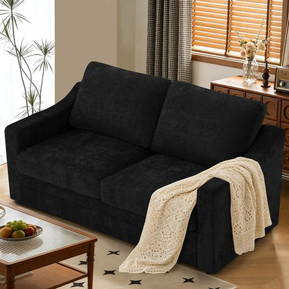 67” Chenille Loveseat Sofa w/Comfortable Back Cushions, Black | Modern 2-Seat Couch w/Deep Seat Space, Upholstered 2 Seaters Sofa w/High Resiliency Foam for Living Room