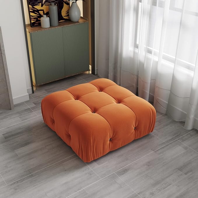 Modern Velvet Sectional Sofa, L Shape Minimalist Modular 4-Seater Sofa for Living Room Office Apartment (Ottoman/Orange)