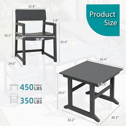 Shintenchi 5 Pieces Outdoor Dining Set,HDPE Outdoor Table and Chairs Set for 4,All Weather Patio Furniture Sets,Modern Wooden Textured Dining Sets for Backyard,Garden,Dark Grey