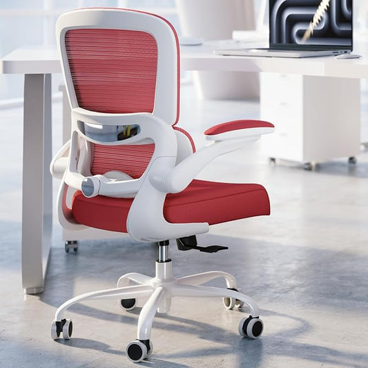 TRALT Office Chair - Ergonomic Desk Chair with Adjustable Lumbar Support, Mesh Computer Chair, Executive Chairs for Home Office Comfortable Lumbar Support (White Red)