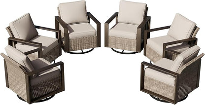 Joyside Outdoor Patio Swivel Rocker Chairs Set, 6 Pieces Wicker Rattan Chairs with Metal Wide Armrest, Thick Cushions and Deep Seating for Garden, Backyard, Porch, Deck