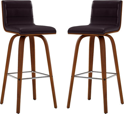 Armen Living Vienna 30" Bar Height Swivel Brown Faux Leather and Walnut Wood Bar Stool