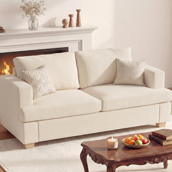 Apicizon 63" Loveseat Sofa Couch, Cloud Couch Lounge Sofa with 2 Cushion for Bedroom, Chenille Lounge Sofa for Living Room Aparment, Beige