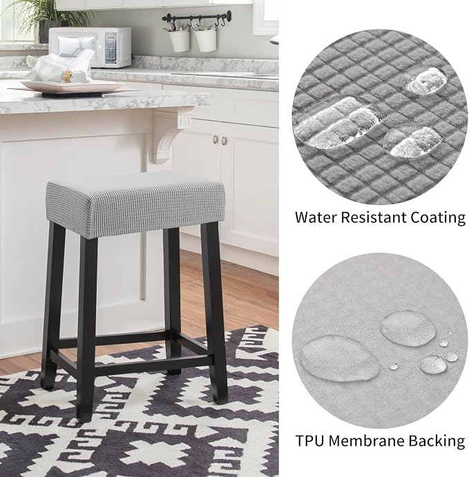 YISUN Stool Covers Rectangle - 2 Pack Stretch Waterproof Saddle Seat Cover Counter Bar Stools Bar Chairs Covers Kitchen Island Chairs Cushion Protector (2, Light Gray)