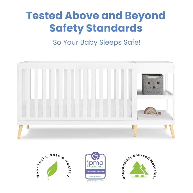 Delta Children Essex 4-in-1 Convertible Crib and Changer, Bianca White w/Natural