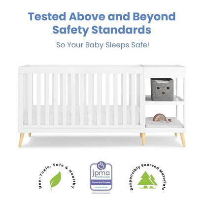 Delta Children Essex 4-in-1 Convertible Crib and Changer, Bianca White w/Natural