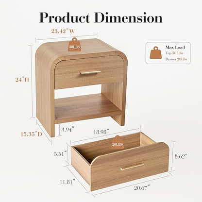 Night Stand Set of 2 [Unique Curved Profile] [FSC-Certified Wooden Board] 2-Drawer Nightstand 24" H Metal Handle Modern Sturdy Bedside Table Side Table End Table